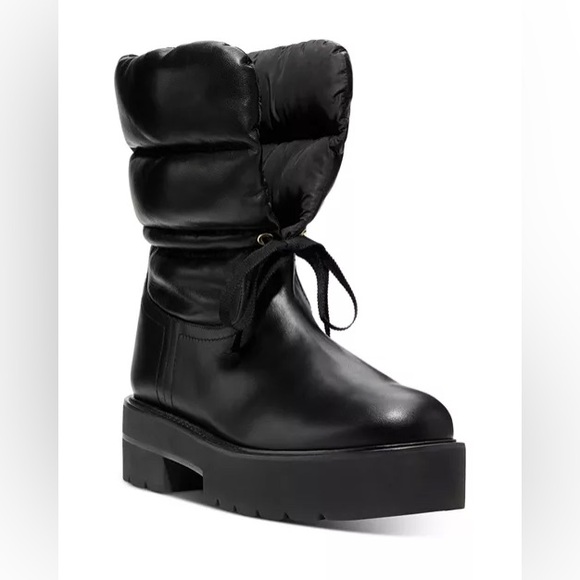 Authentic Stuart Weitzman Black Leather Tyler Ultralift Puffer Boot Size 9 - Picture 1 of 4